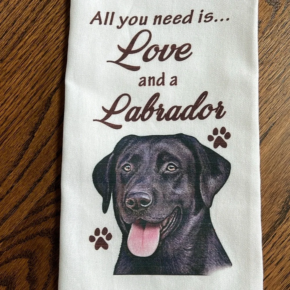 Labrador Tea Towel  Dog Lover Gift  Black Lab Kitchen Decor NWOT Pet‑Themed Home